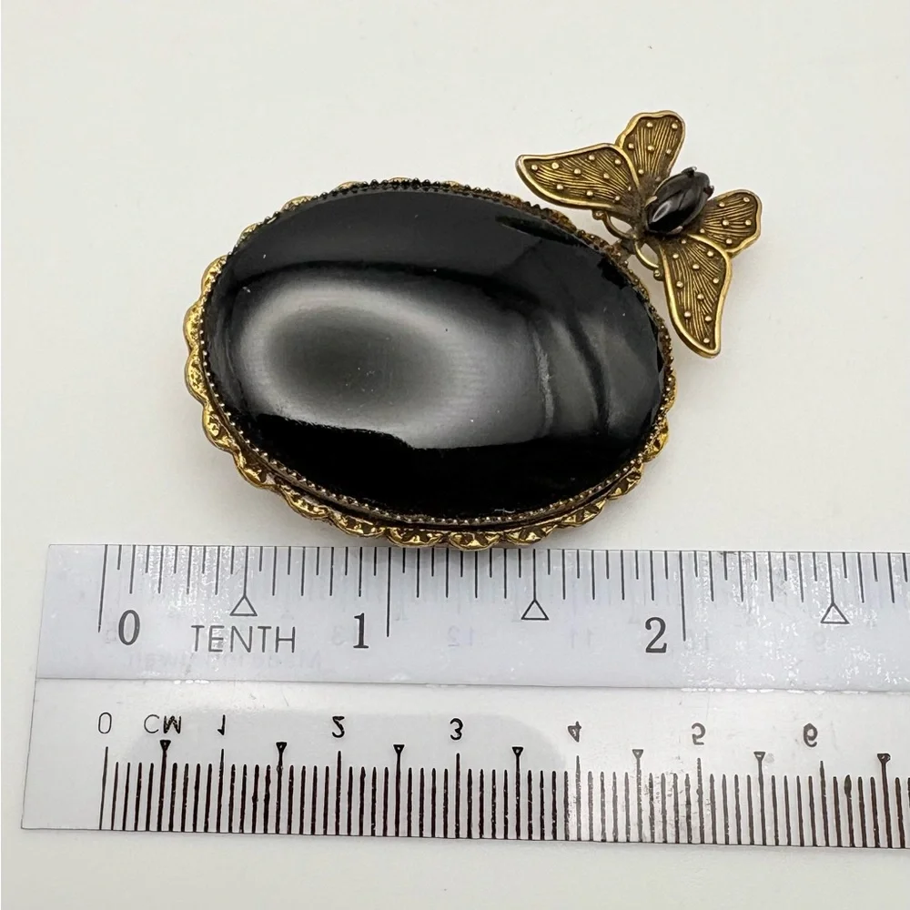 Vintage Original by Robert Black Glass Butterfly Brooch Pendant - Picture 8 of 8